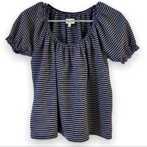 Madewell Blouse Womens XS Blue White Stripes Ruched Sleeves Stretch Casual Top